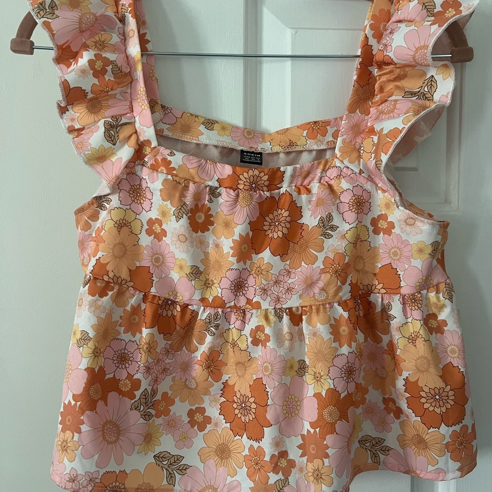 SHEIN Pink and Orange Floral Tank Top